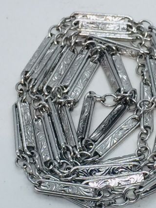 Antique Art Deco Sterling Silver Ornate Bar Link Watch Chain Necklace 6