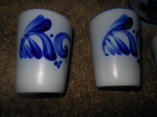Neuensteiner Salt Glaze Stoneware Pottery Pitcher W/Cobalt Blue & 4 Glasses 3