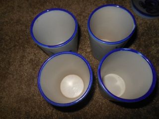 Neuensteiner Salt Glaze Stoneware Pottery Pitcher W/Cobalt Blue & 4 Glasses 5