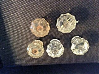 5 Antique Clear Glass Drawer Pulls 1 1/4”
