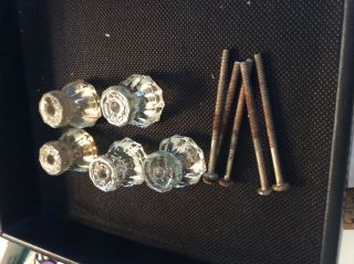 5 Antique Clear Glass Drawer Pulls 1 1/4” 2