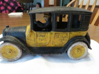 Vintage Arcade Yellow Taxi Cab Cast Iron Toy Car Collectible Antique With Driver
