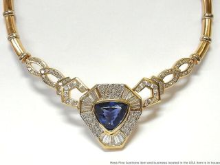 Huge 12ct Fine Tanzanite 5ctw Diamond 14k Gold 56gram Vintage Statement Necklace