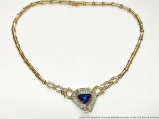 Huge 12ct Fine Tanzanite 5ctw Diamond 14k Gold 56gram Vintage Statement Necklace 2