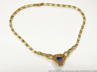 Huge 12ct Fine Tanzanite 5ctw Diamond 14k Gold 56gram Vintage Statement Necklace 6