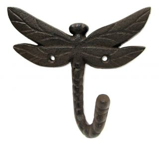 Single Rustic Cast Iron Vintage Style Dragonfly Rustic School Coat Hook Wall