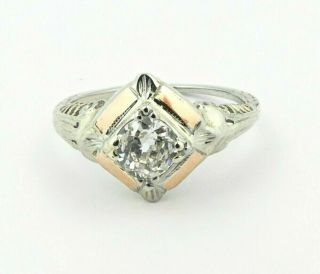 1/3ct Diamond Old Mine Round Engagement Art Deco Vintage 14k Rose White Gold