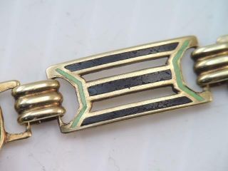 GORGEOUS ANTIQUE Art Deco 14K GOLD ENAMEL CARVED JADE STONE BRACELET STUNNING 6