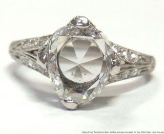 Huge 1ct Rose Cut Diamond Platinum Filigree Ring 1.  40ctw Art Deco Antique Sz6.  5