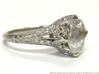 Huge 1ct Rose Cut Diamond Platinum Filigree Ring 1.  40ctw Art Deco Antique Sz6.  5 4