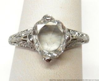 Huge 1ct Rose Cut Diamond Platinum Filigree Ring 1.  40ctw Art Deco Antique Sz6.  5 5