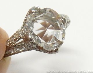 Huge 1ct Rose Cut Diamond Platinum Filigree Ring 1.  40ctw Art Deco Antique Sz6.  5 7