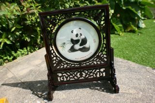 Double Sided Chinese Silk Embroidery Panda Picture In Glass Wooden Frame 2