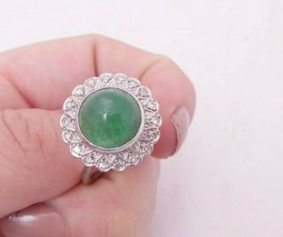 Fine 18ct/18k Gold Diamond & 5ct Cabochon Emerald Art Deco Design Heavy Ring,  750