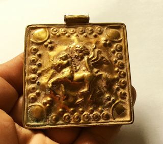 Scarce Ancient Persian Gold Gilded Pendant With Warrior Depiction On Horseback