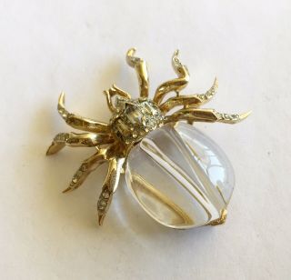 1940’s Sterling Trifari Jelly Belly Spider Pin With Lucite Body