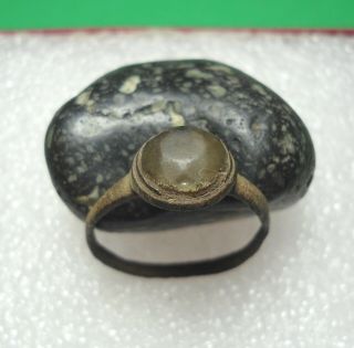 Ancient Roman Bronze Ring With Stone Authentic Rare R734