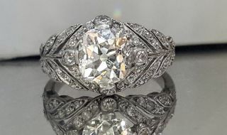 Vintage ANTIQUE OLD mine CUT 2.  25Ct Diamond PLATINUM ring VS - I 8
