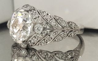 Vintage ANTIQUE OLD mine CUT 2.  25Ct Diamond PLATINUM ring VS - I 9