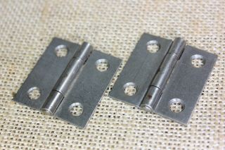 2 Cabinet Door Hinges Small Box Old Vintage Steel 1 1/2 X 1 3/8” Usa Made