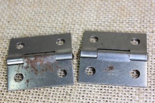 2 Cabinet door hinges small box old vintage steel 1 1/2 x 1 3/8” USA Made 3