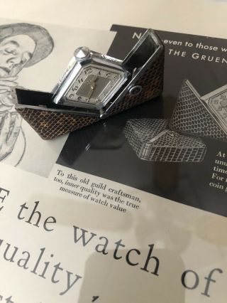 Gruen Carre’ Pocket Watch,  Very Rare Lizard Skin Eclipso Case 3