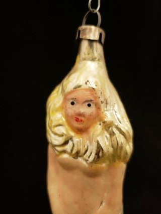 Vintage 1920 ' s Mermaid Flesh Face and Body Glass Ornament 4