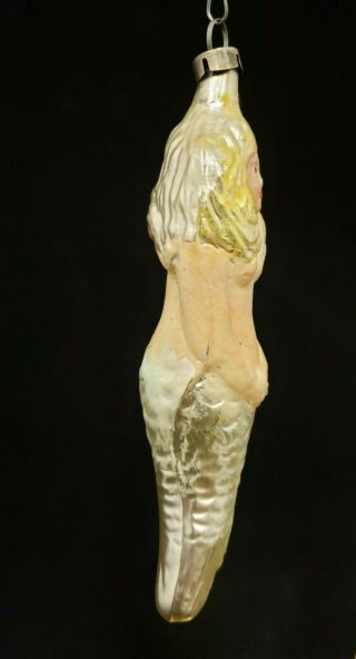 Vintage 1920 ' s Mermaid Flesh Face and Body Glass Ornament 5