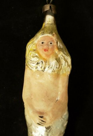 Vintage 1920 ' s Mermaid Flesh Face and Body Glass Ornament 8