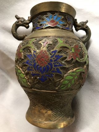 Vtg Japanese Champleve Bronze Brass Enamel Cloisonne Vase 19th Cent Vase 6 "