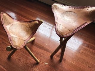 Triangle Hand Made Leather Vintage Folding Stools