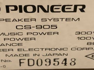 Vintage Pioneer CS - 905 Floor Standing Hi - Fi Tower Speakers,  Read 10