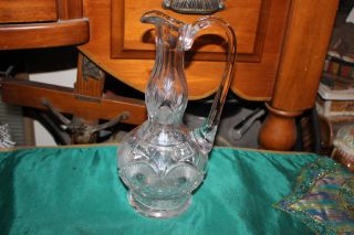 Antique Cut Glass Wine Decanter Pitcher - Applied Handle - Intricate Details