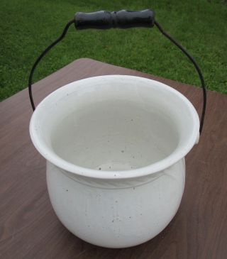 Antique 2 Gallon Chamber Pot Slop Bucket Wire Bail Handle Stoneware Pot