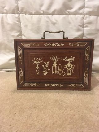 1920s Antique Bone And Bamboo Mahjong Set With Inlaid Box