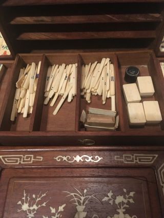 1920s Antique Bone and Bamboo Mahjong Set with Inlaid Box 3