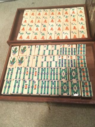 1920s Antique Bone and Bamboo Mahjong Set with Inlaid Box 4