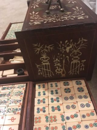 1920s Antique Bone and Bamboo Mahjong Set with Inlaid Box 6