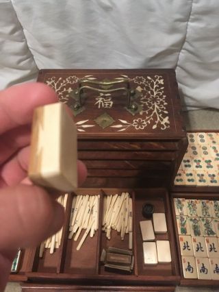 1920s Antique Bone and Bamboo Mahjong Set with Inlaid Box 9