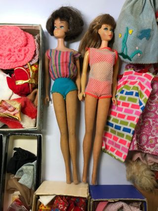 Vintage 1958 & 1966 Mattel Barbie Dolls W/ Carry Case & Accessories