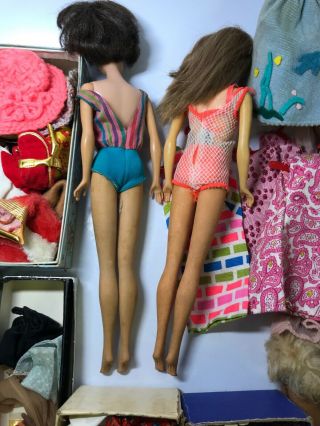 Vintage 1958 & 1966 Mattel Barbie Dolls W/ Carry Case & Accessories 9