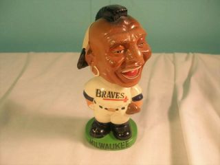 Vintage Mlb Milwaukee Braves Bobblehead Doll,  Green Base,  1962