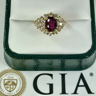 Gia Certified Natural Ruby & 0.  76ctw Diamond 18k Yellow Gold Ring Size 4.  5