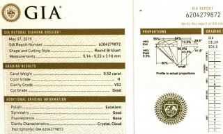 Gia Loose Certified.  52ct Vs2 H Round Brilliant Diamond Estate Vintage Antique