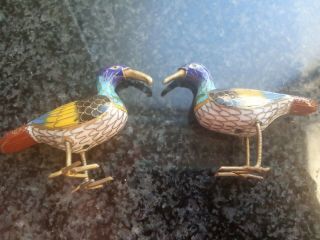 Vintage Par Bird Figure Animal Chinese Cloisonne Enamel Brass