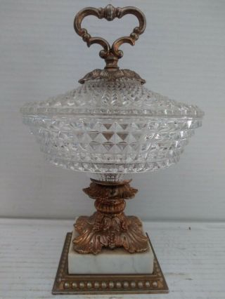 Vintage Crystal Pedestal Candy Dish With Marble Base