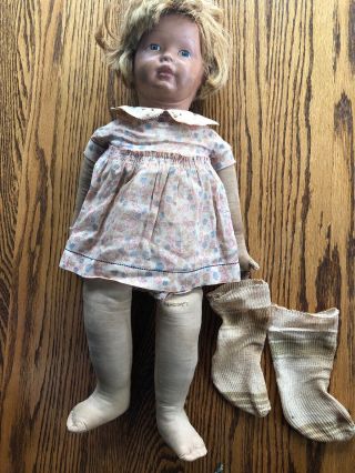Antique Kamkins Molded Cloth Doll And Rubber Doll Of Atlantic City - 19 - 1/2” 2