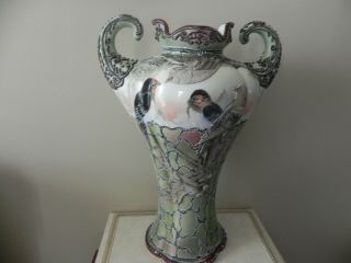Antique hand painted Nippon moriage handled vase 11 