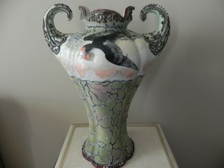 Antique hand painted Nippon moriage handled vase 11 