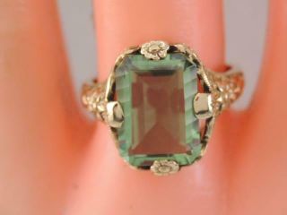 ANTIQUE BEST Art Deco LG SOLID 10K GOLD 5.  5ct COLOR CHANGING STONE RING FLORAL 10
